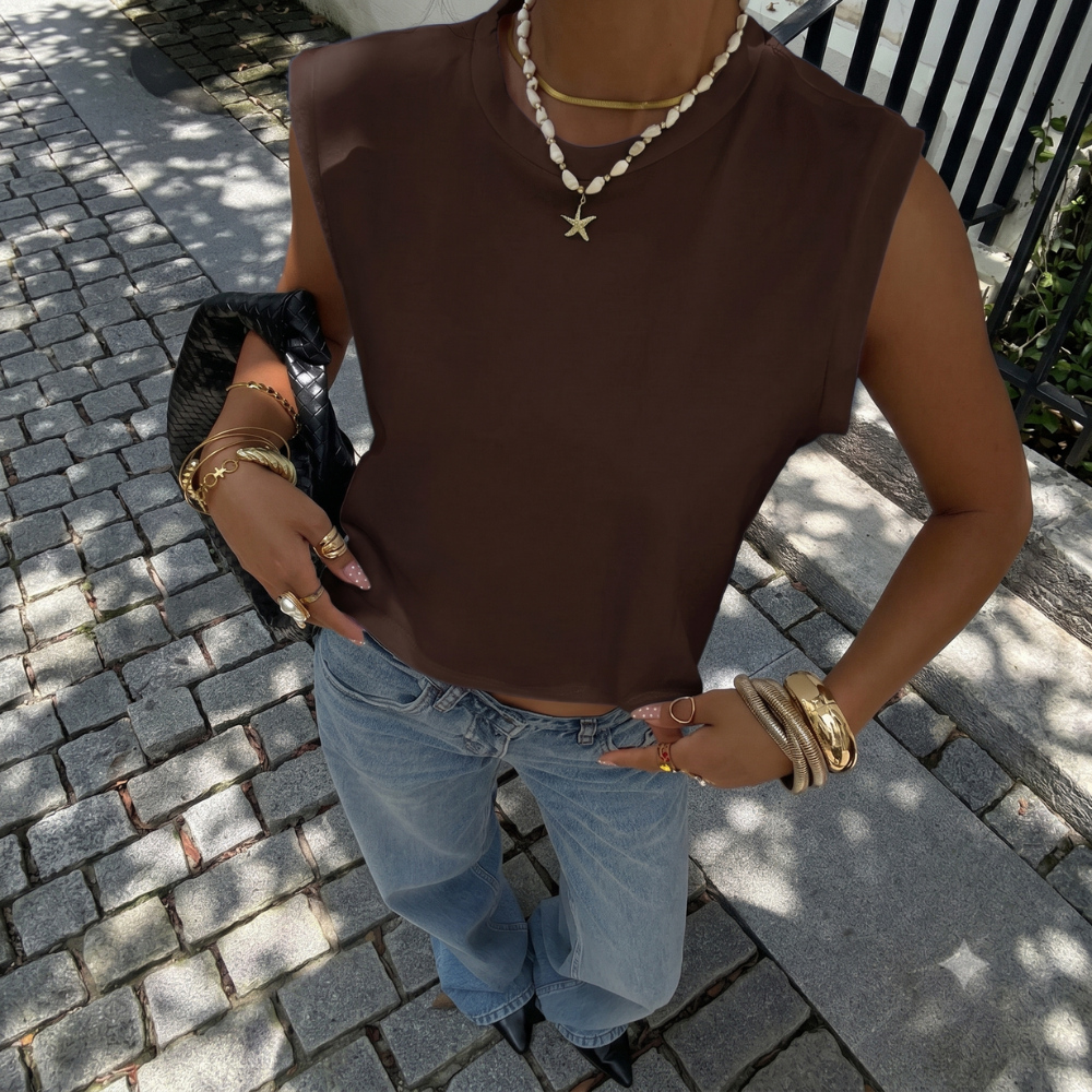 Casual Round Neck Cropped Tank Top