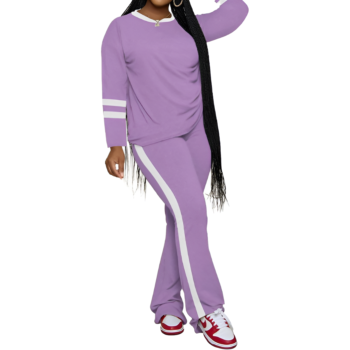 Two Piece Lounge Sets For Women With Long Sleeve Casual Top And Flare Pants