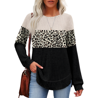 Tunic Tops for Women Loose Fit Dressy Long Sleeve Shirts Womens Sweaters Crew Neck Fall Clothing with Curved Hem