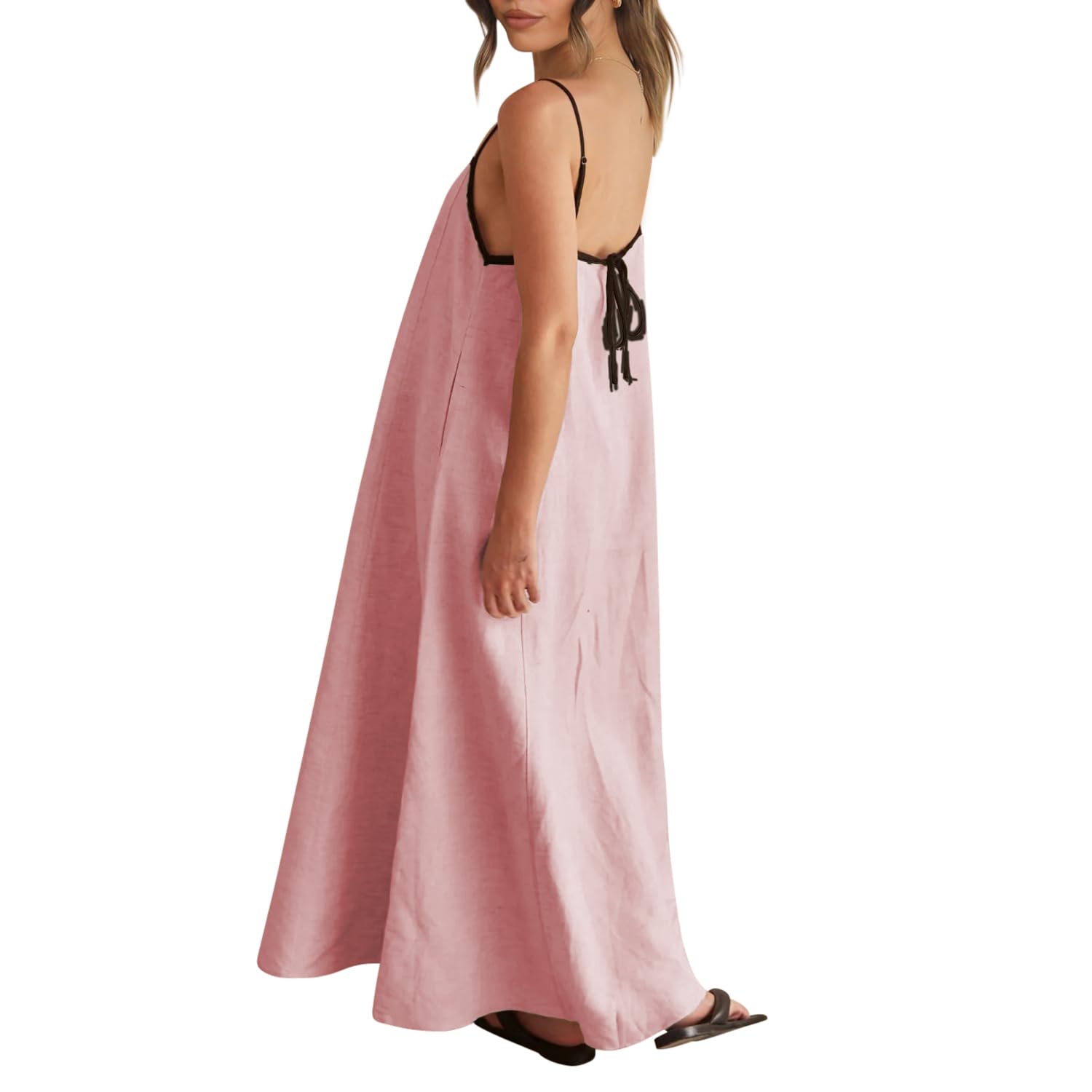 Solid Colored Contrast Spaghetti Strap Backless For Women