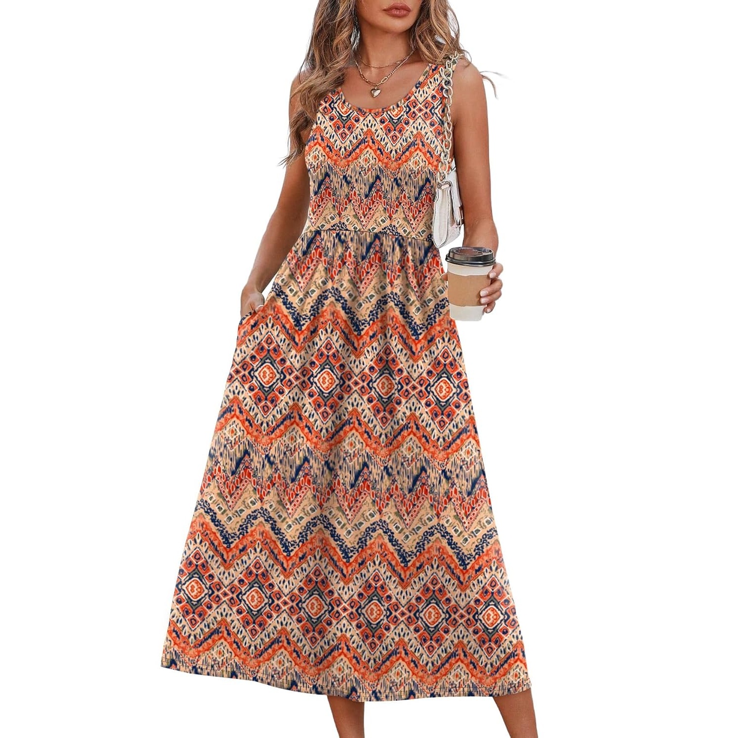 Casual Midi Flowy Beach Dress With Pocket For Women