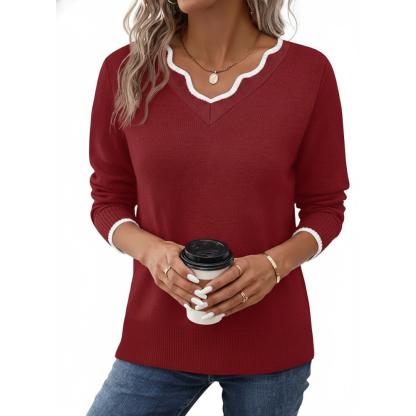 Scallop Trim Knit Pullover Cozy Lightweight Sweater For Women