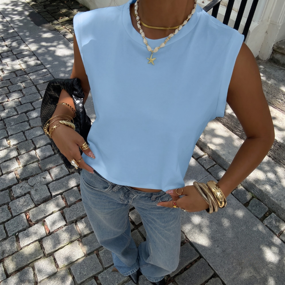 Casual Round Neck Cropped Tank Top