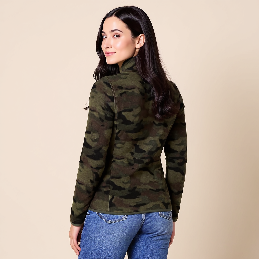 Camouflage Classic Fit Full Zip Polar Fleece Jacket For Women