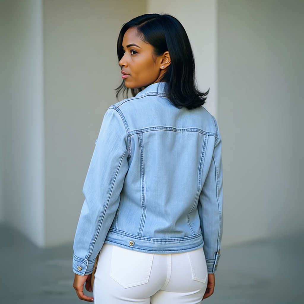 Stretch Fitted Denim Jacket with Long Sleeves