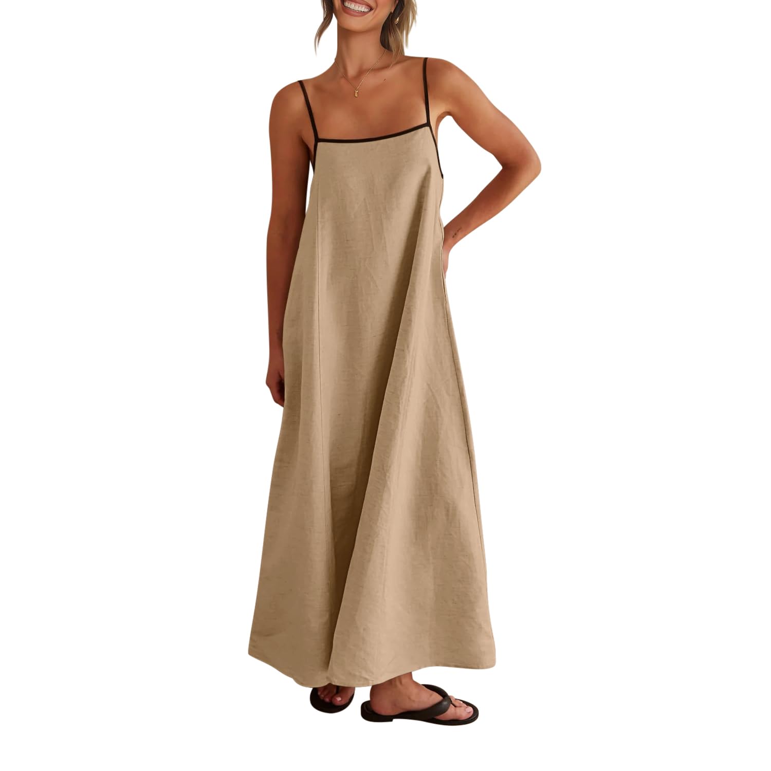 Contrast Spaghetti Strap Summer Backless Maxi Dress