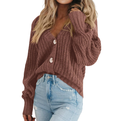 Women's Chunky Knit Open Front Sweater Long Sleeve Button Loose Short Cardigan Outerwear Coats