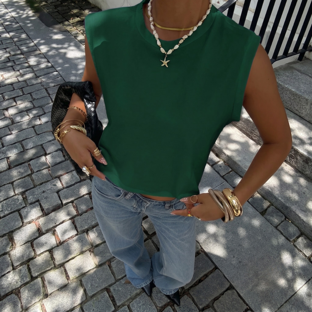Casual Round Neck Cropped Tank Top