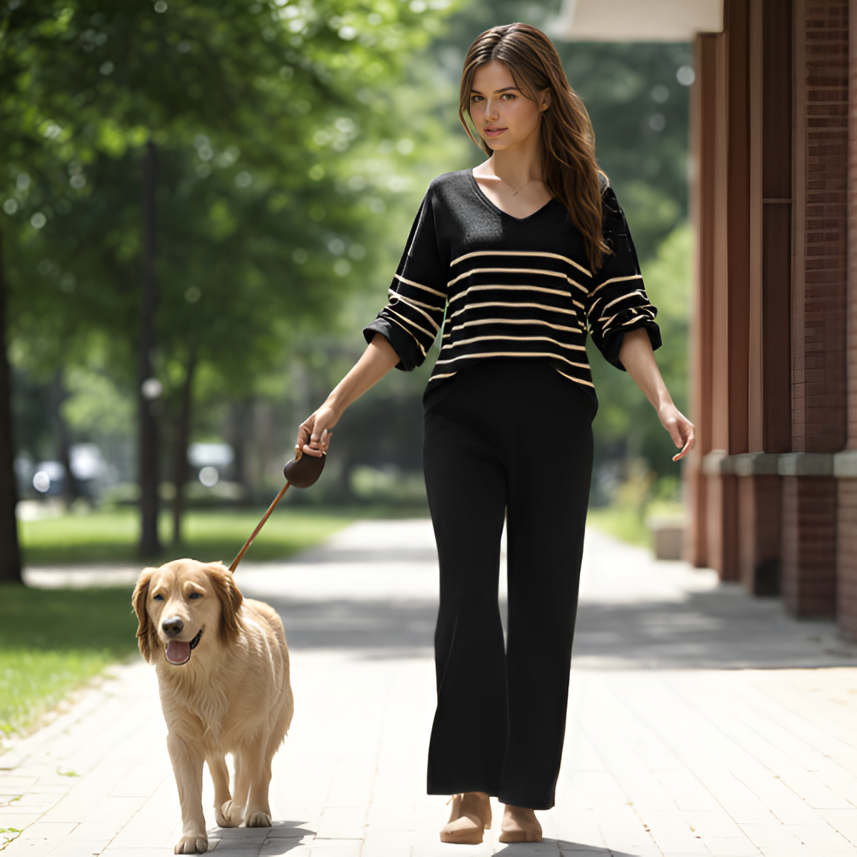 Two Piece  For Women With Knit Sweater Top And And Matching Pants Loungewear