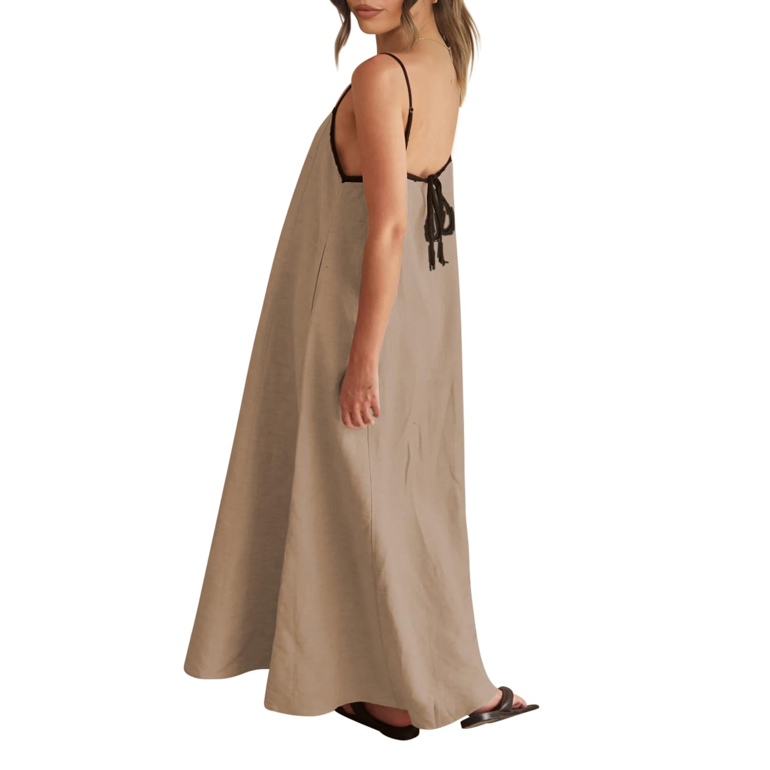 Contrast Spaghetti Strap Summer Backless Maxi Dress