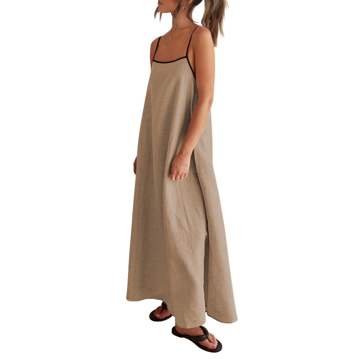 Contrast Spaghetti Strap Summer Backless Maxi Dress