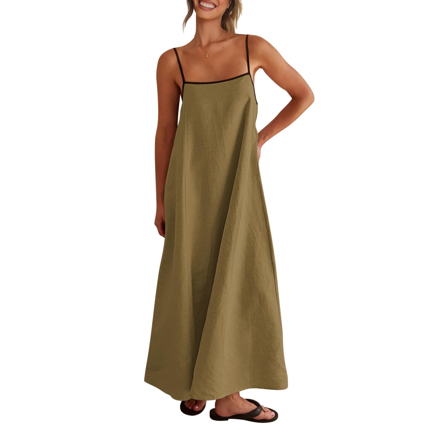 Contrast Spaghetti Strap Summer Backless Maxi Dress