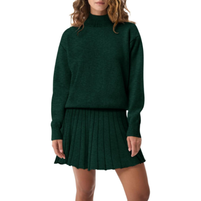 Women's Two Piece Outfits Turtleneck Long Sleeve Ribbed Knit Tops Pleated Mini Skirt 2026 Casual Sweater Sets