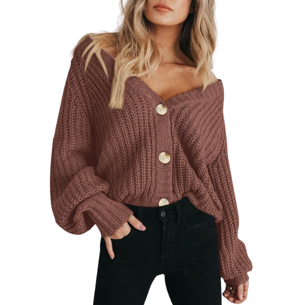 Women's Chunky Knit Open Front Sweater Long Sleeve Button Loose Short Cardigan Outerwear Coats