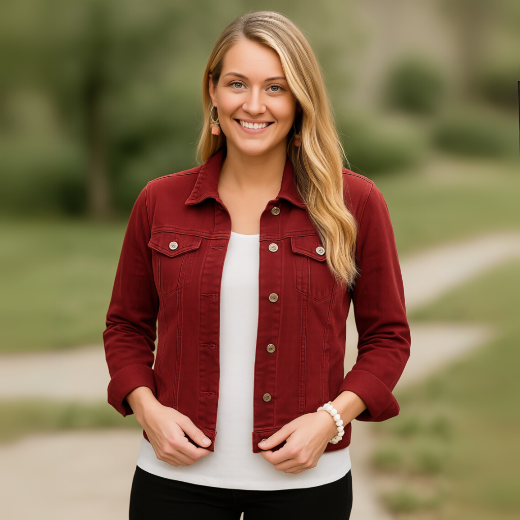 Stretch Fitted Denim Jacket with Long Sleeves