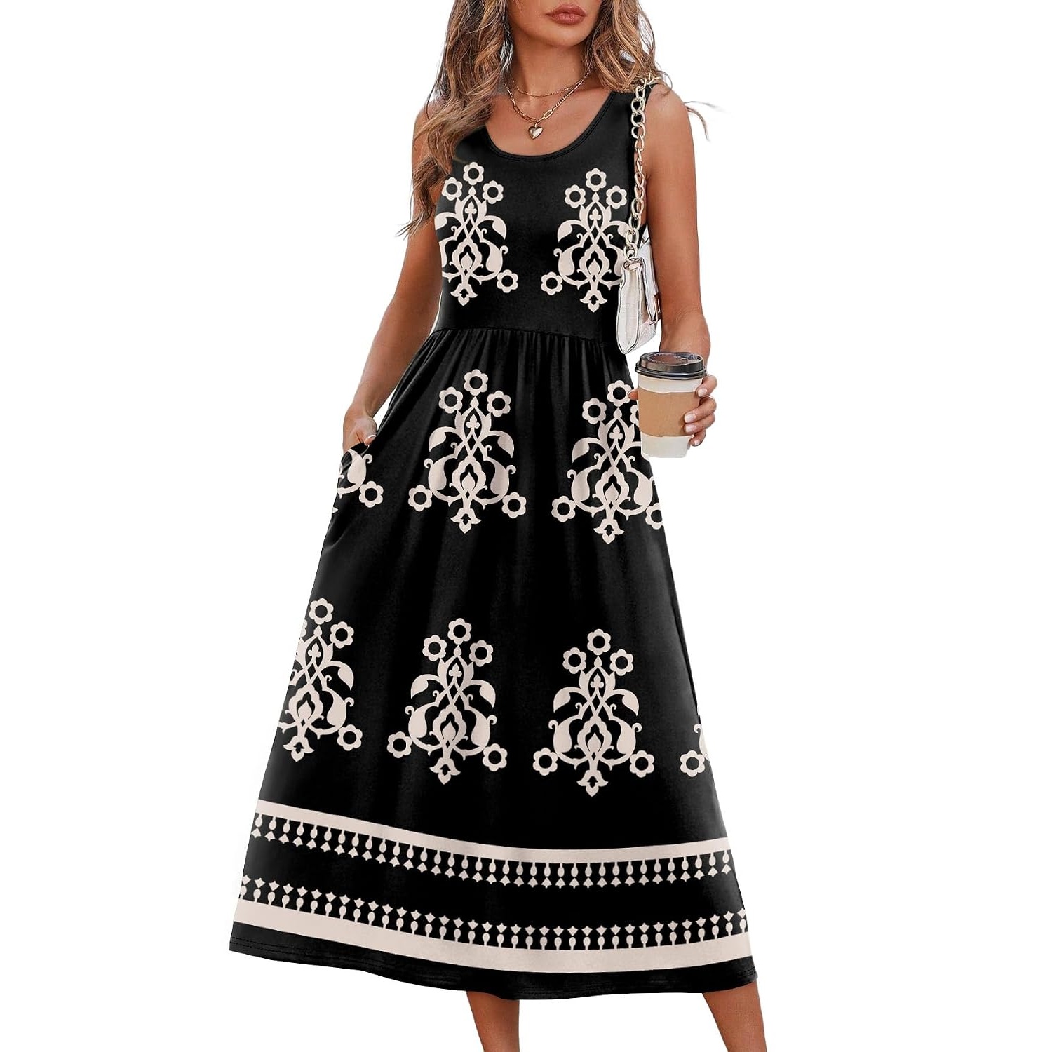 Casual Midi Flowy Beach Dress With Pocket For Women