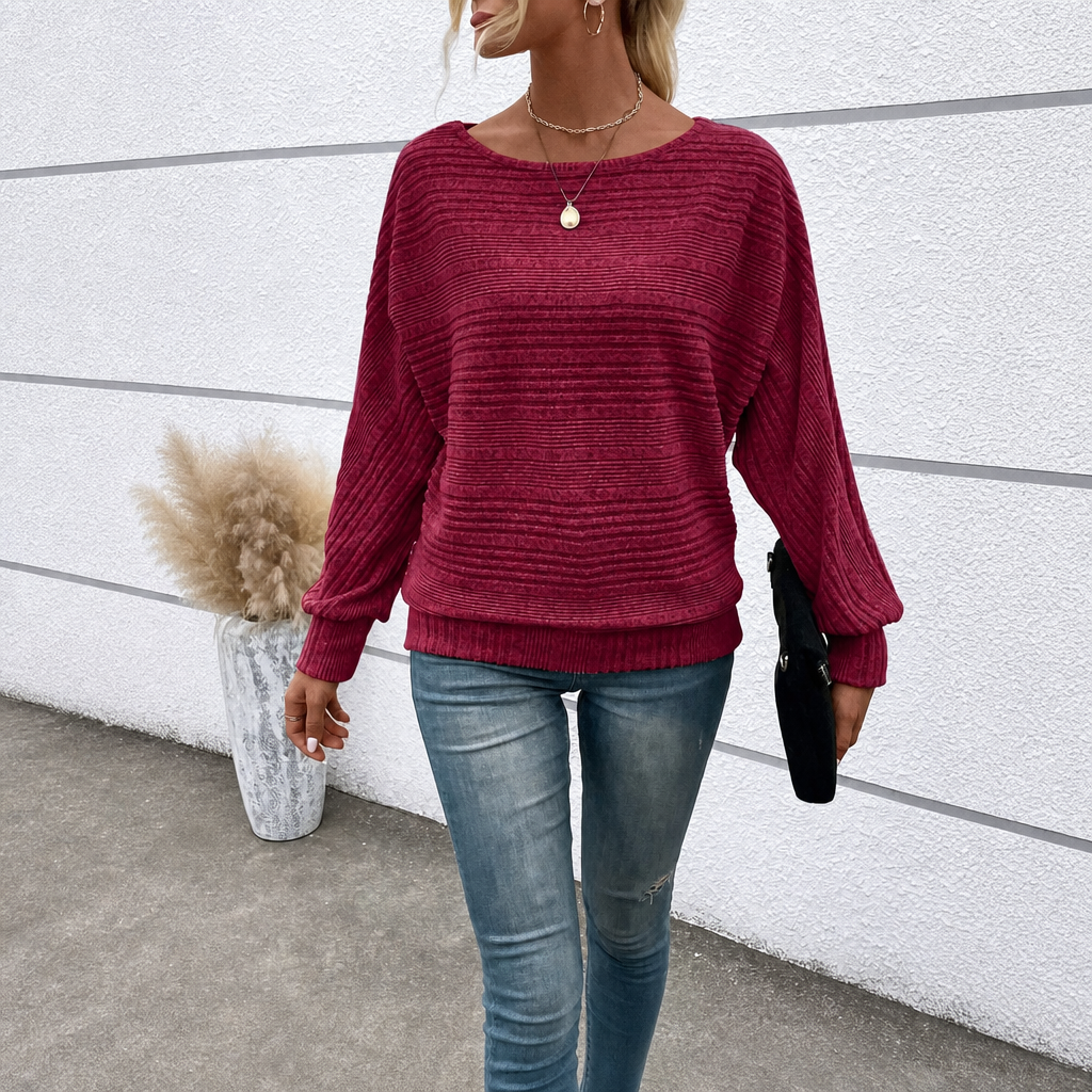 Textured Ribbed Knit Long Sleeve Top For Women