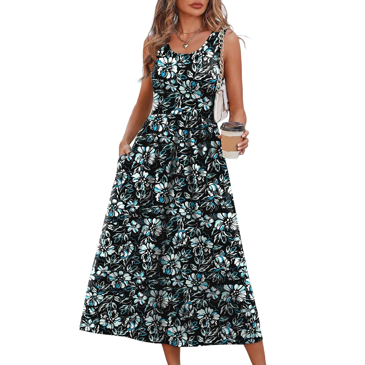 Casual Midi Flowy Beach Dress With Pocket For Women