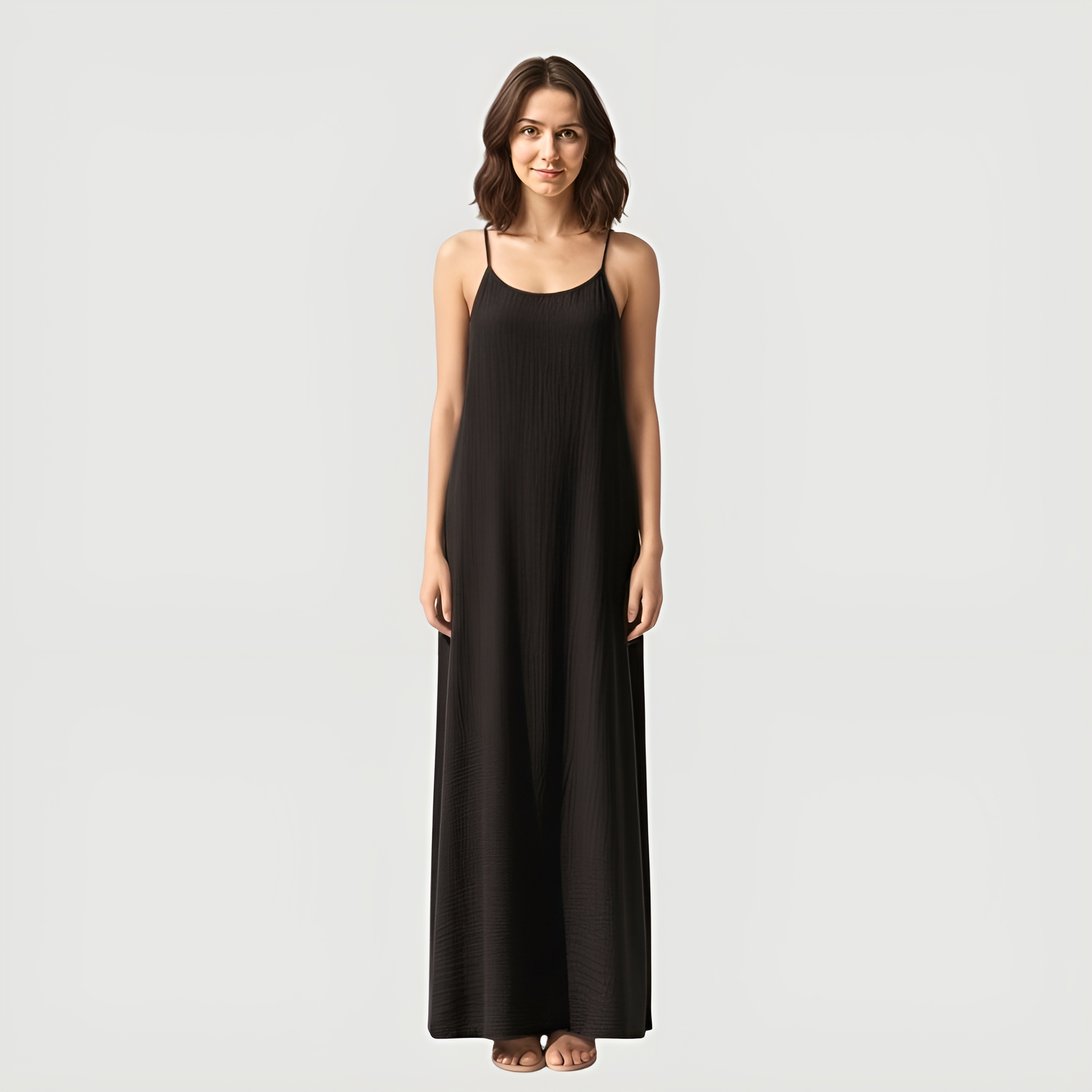 Open Back Maxi Slip Dress With Spaghetti Straps And Loose Fit Style