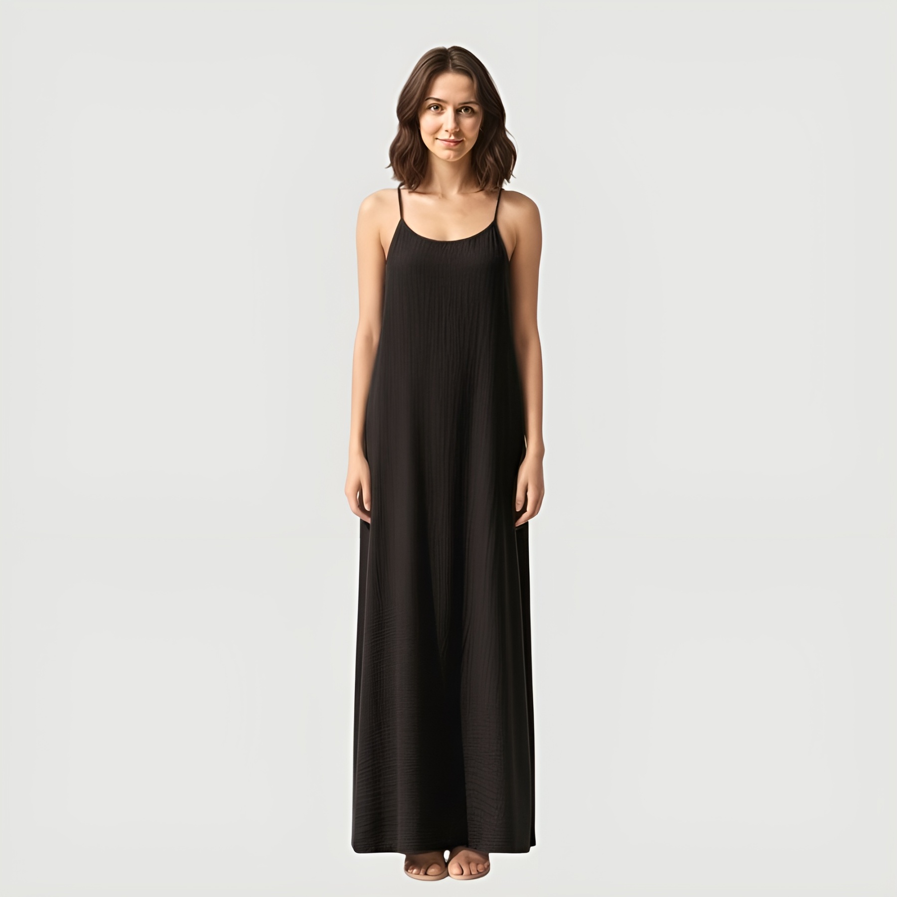 Open Back Maxi Slip Dress With Spaghetti Straps And Loose Fit Style