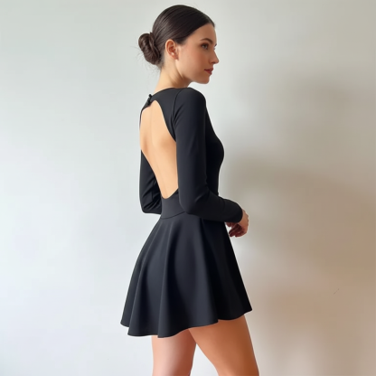 Elegant Deep V-Neck Long Sleeve Black Mini Dress for Women