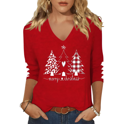 Christmas Graphic T Shirt With Three By Forth Sleeves For Women