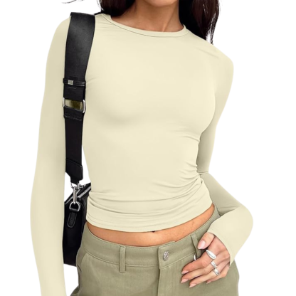 Womens Long Sleeve T Shirts Fall Fashion Basic Crop Tops