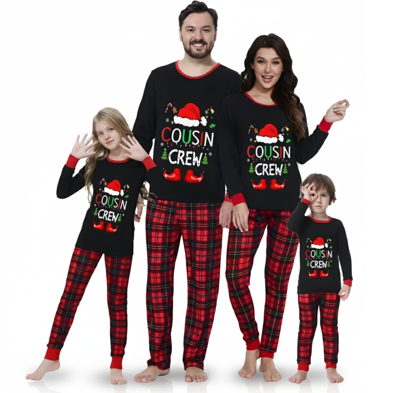 Christmas Crew Printed Matching Plaid Pajama Set