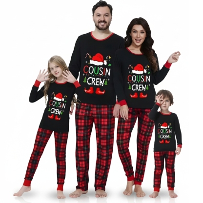 Christmas Crew Printed Matching Plaid Pajama Set