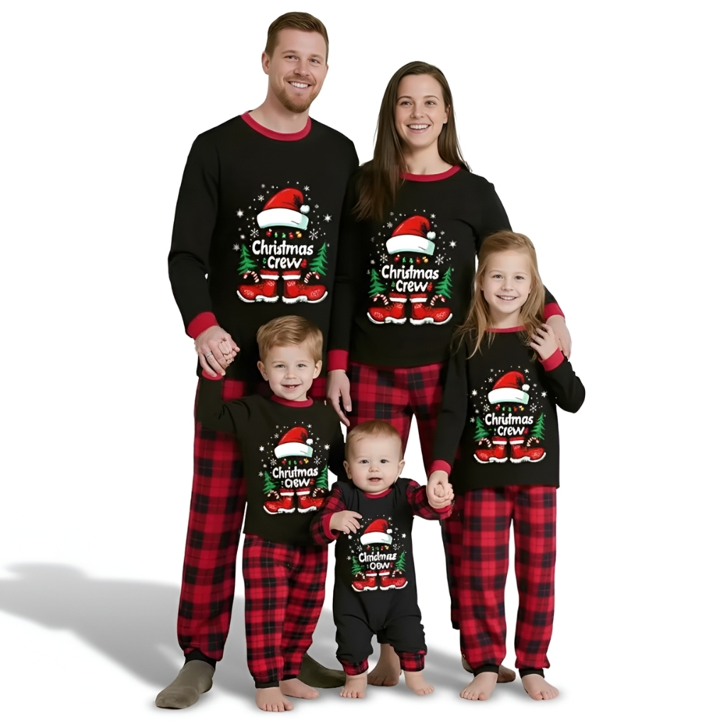 Plaid Christmas Crew Printed Family Matching Pajama Set
