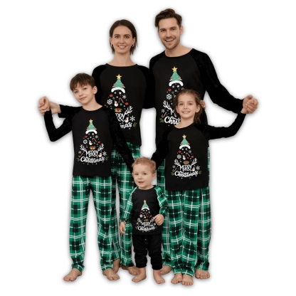 Plaid Merry Christmas Tree Printed Family Matching Pajama Set