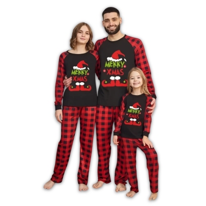 Santa Hat Merry Xmas Printed Family Matching Christmas Pajama Set