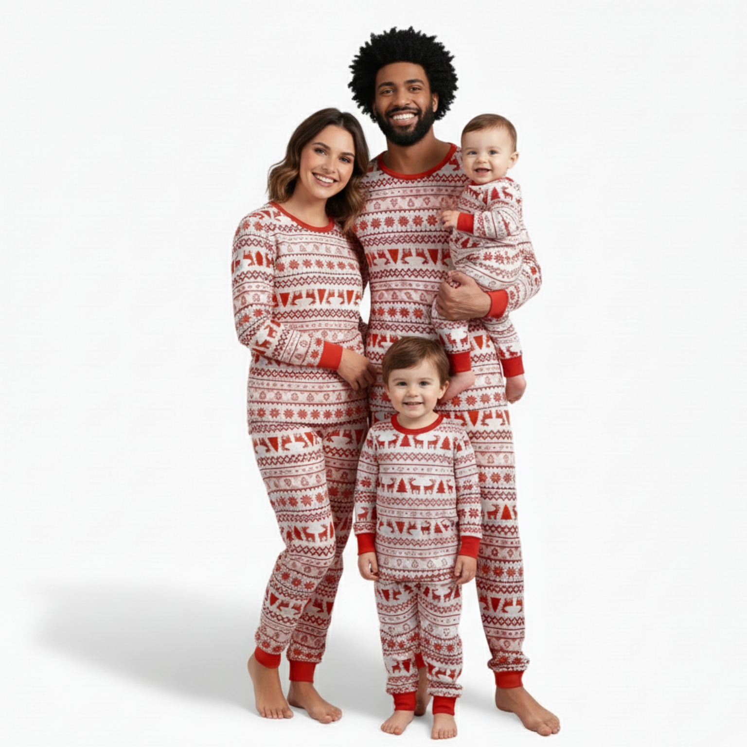 Geometric Reindeer And Tree Pattern Family Matching Christmas Pajama Set