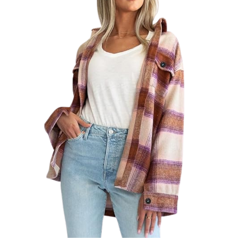 Women’s Plaid Flannel Shacket – Cozy Long Sleeve Button Down Shirt Jacket with Pockets for Fall