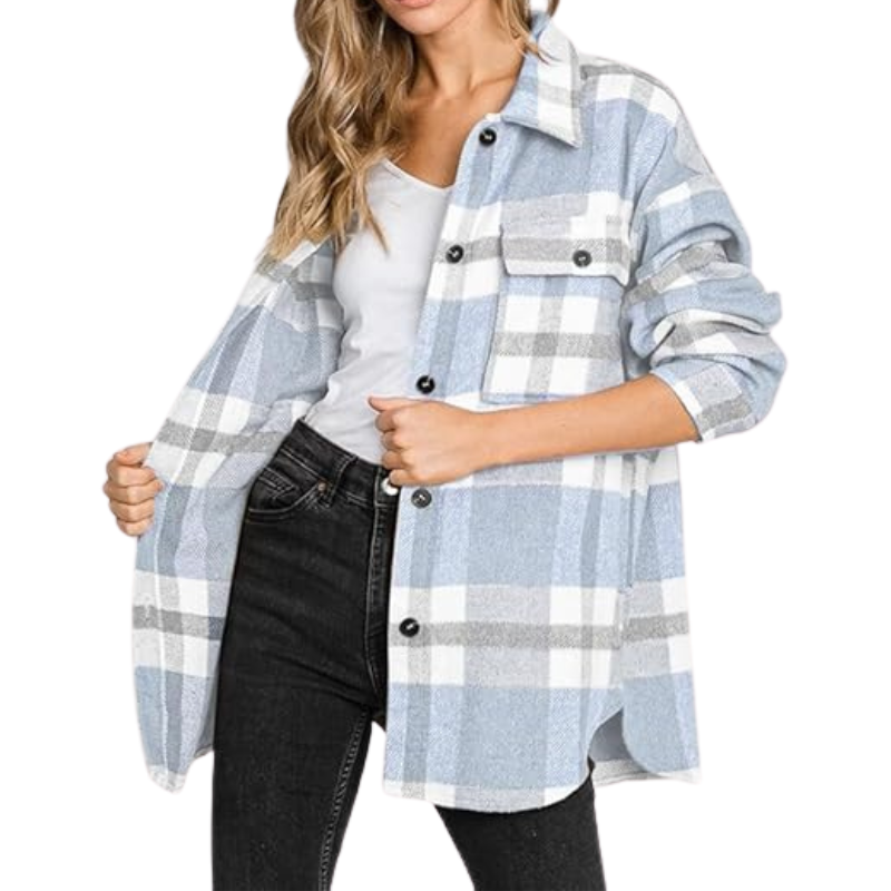 Women’s Plaid Flannel Shacket – Cozy Long Sleeve Button Down Shirt Jacket with Pockets for Fall