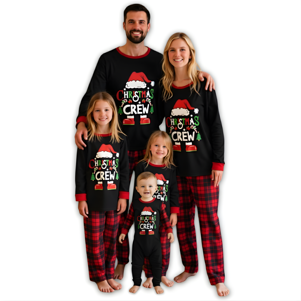 Christmas Crew Printed Family Matching Plaid Pajama Set