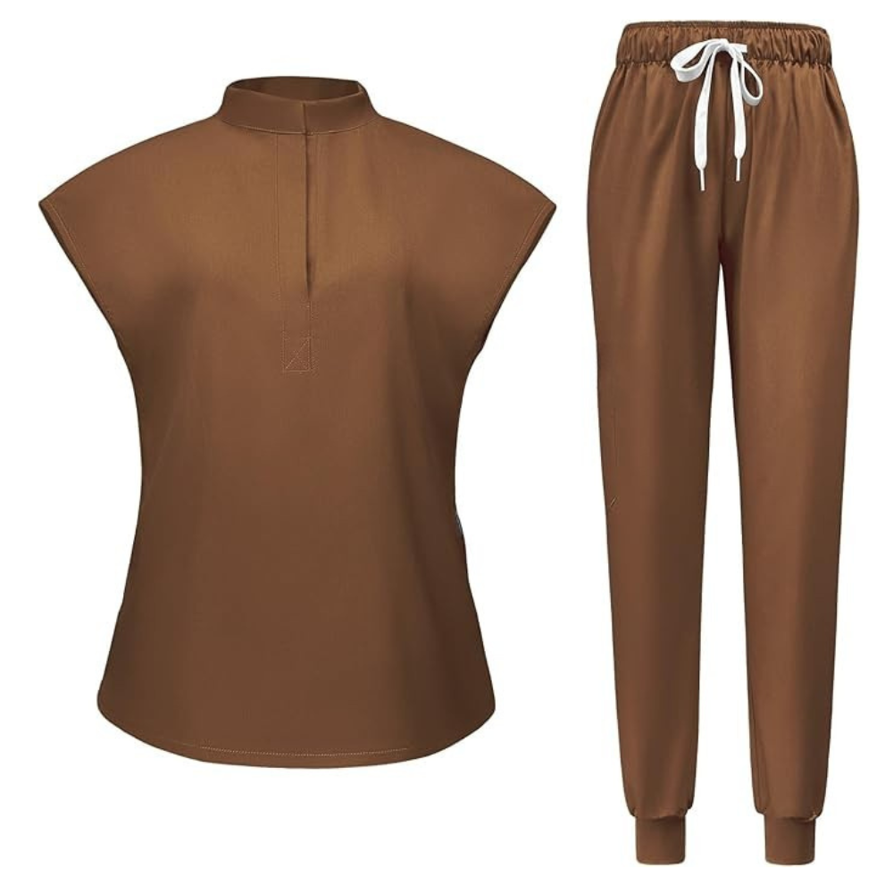 Women 6 Pocket Scrubs Set  Modern Medical Uniform Top and Jogger Pants