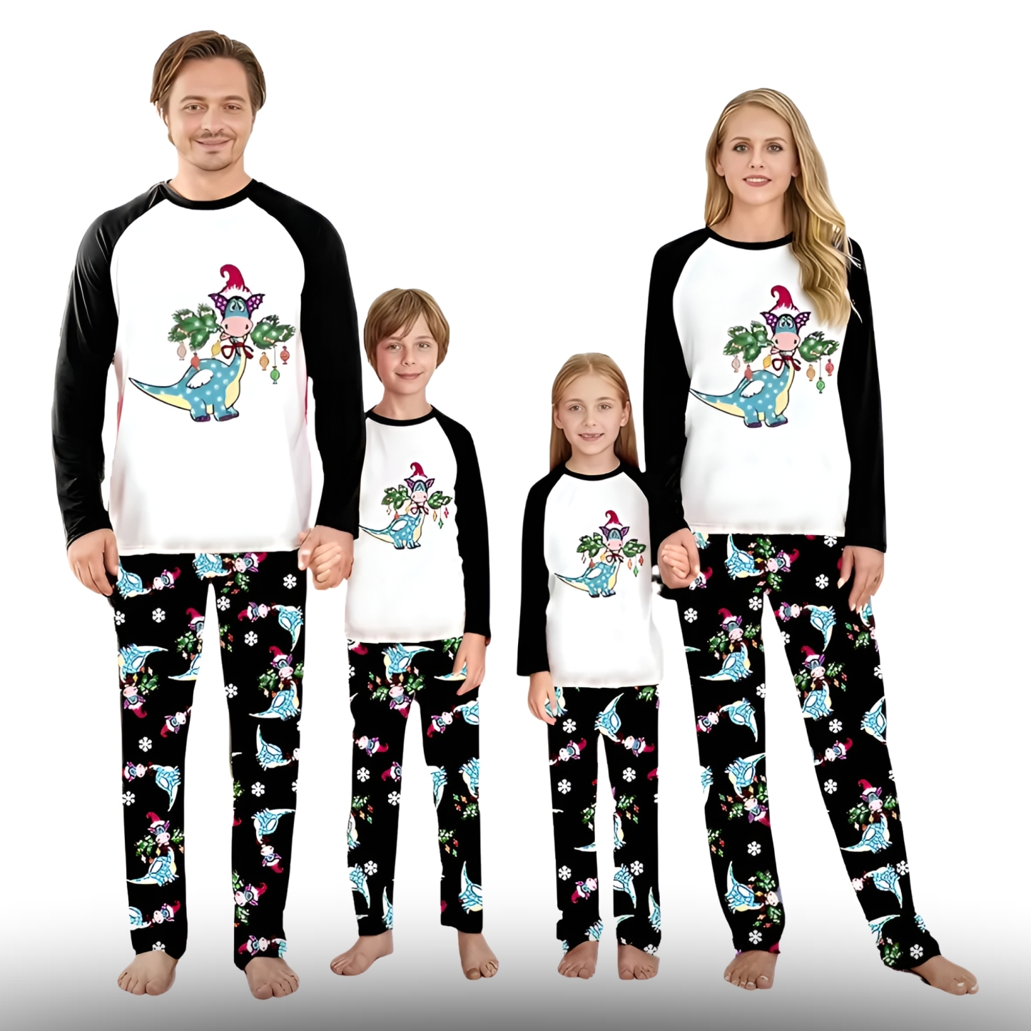 Santa Hat Dinosaur Printed Family Matching Christmas Pajama Set