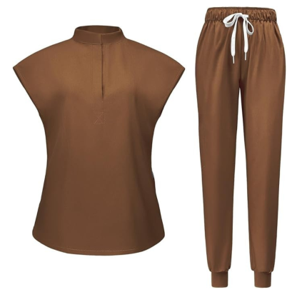 Women 6 Pocket Scrubs Set  Modern Medical Uniform Top and Jogger Pants