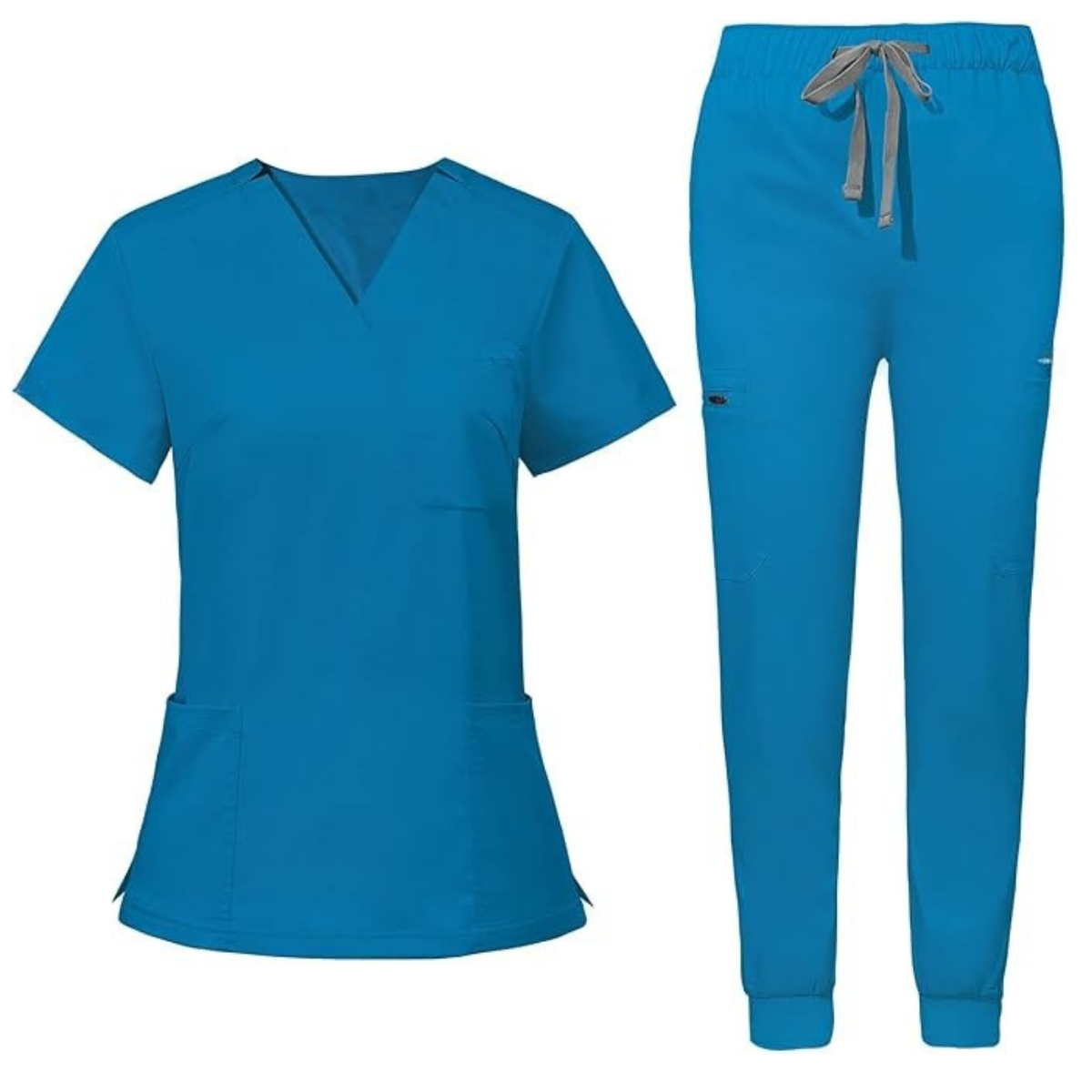 Women’s V Patterned Scrub Top And Jogger Pants Set