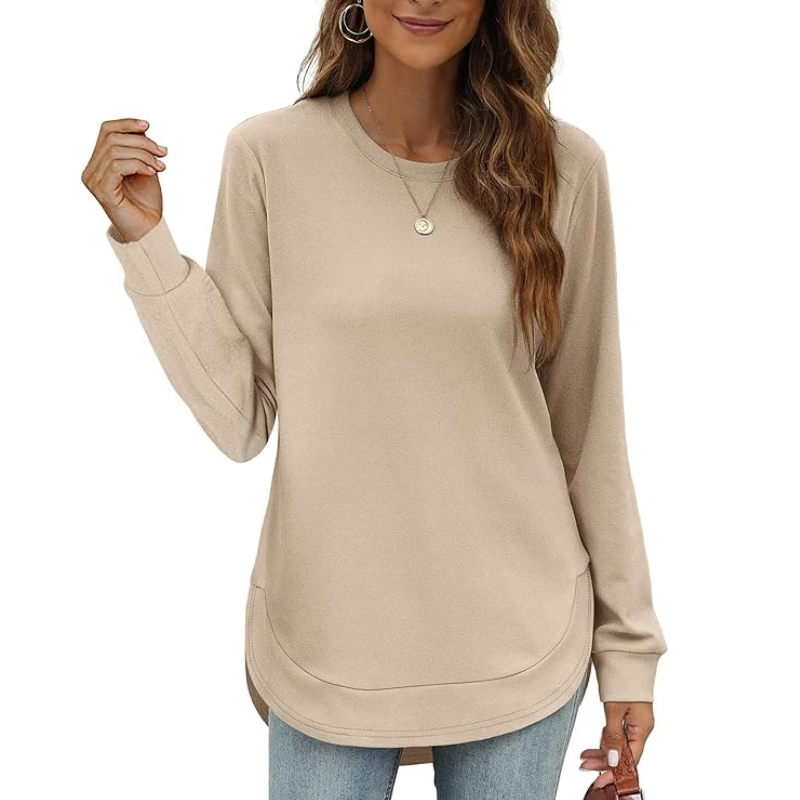 Sweatshirt Crewneck Long Sleeve Shirts High Low Tops Curved Hem For Womens