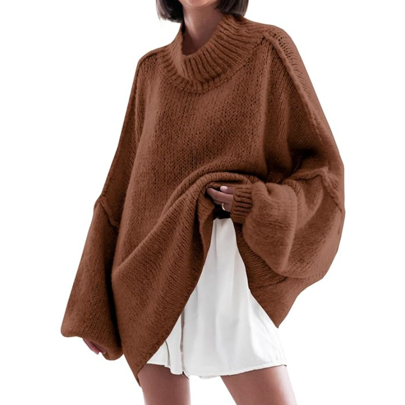 Womens Oversized Sweaters Mock Neck Batwing Long Sleeve