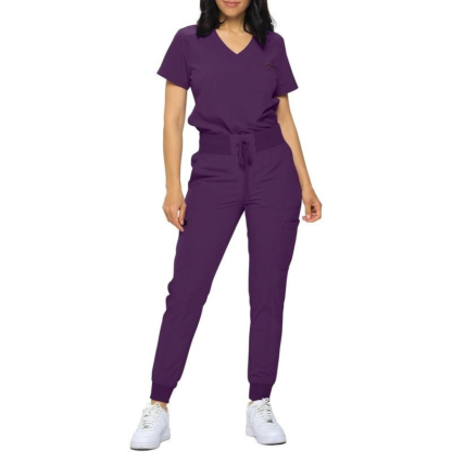 Women Stretchy Jogger Scrub Set With Tuck In Top