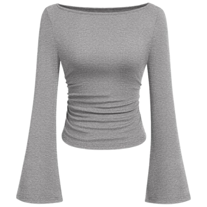 Ribbed Crop Top With Long Bell Sleeve For Women
