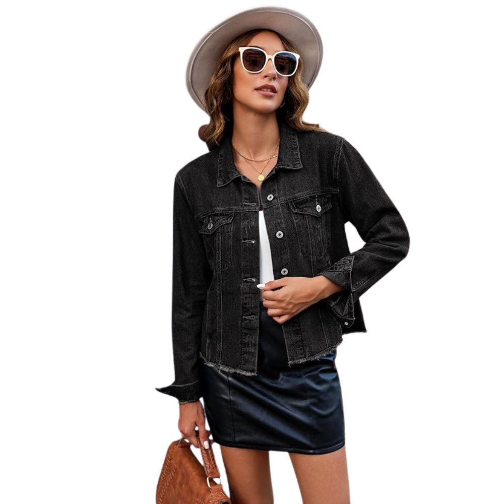 Women’s Distressed Denim Jacket Vintage Button Up Trucker Style