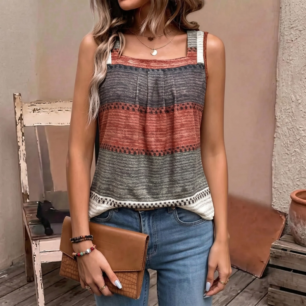 Summer Boho Striped Contrast Tank Top for Women