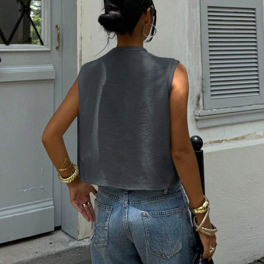 Casual Round Neck Cropped Tank Top