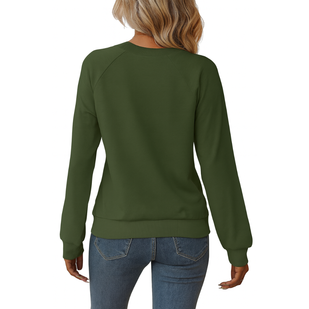 Casual Long Sleeve V Neck Loose Fit Pullover Sweatshirts