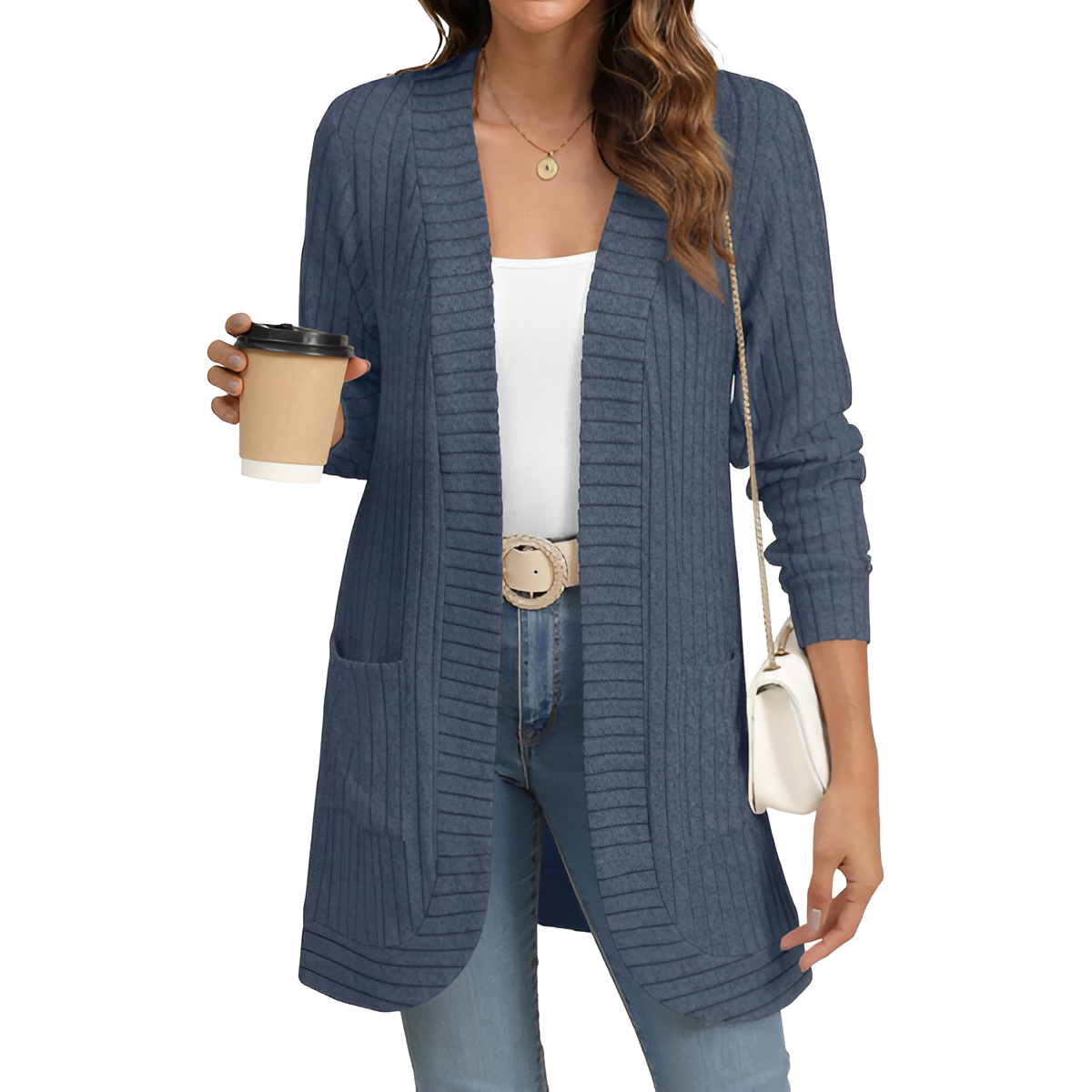 Women Long Sleeve Open Front Cardigan Casual Lightweight Long Cardigans Loose Knit Outwear with Pockets