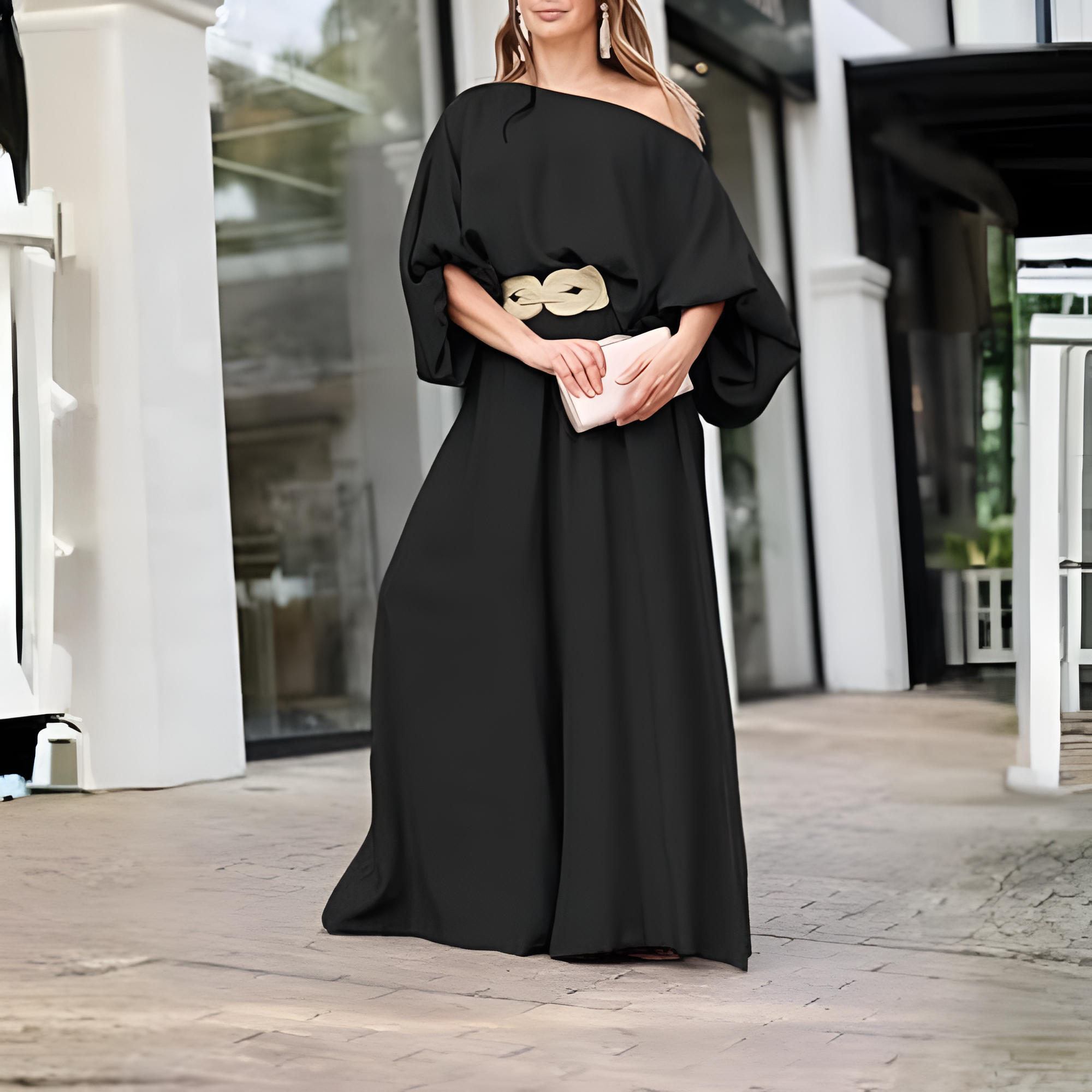 Two Piece Set With Flowy Pants And Top For Women With lantern Sleeve